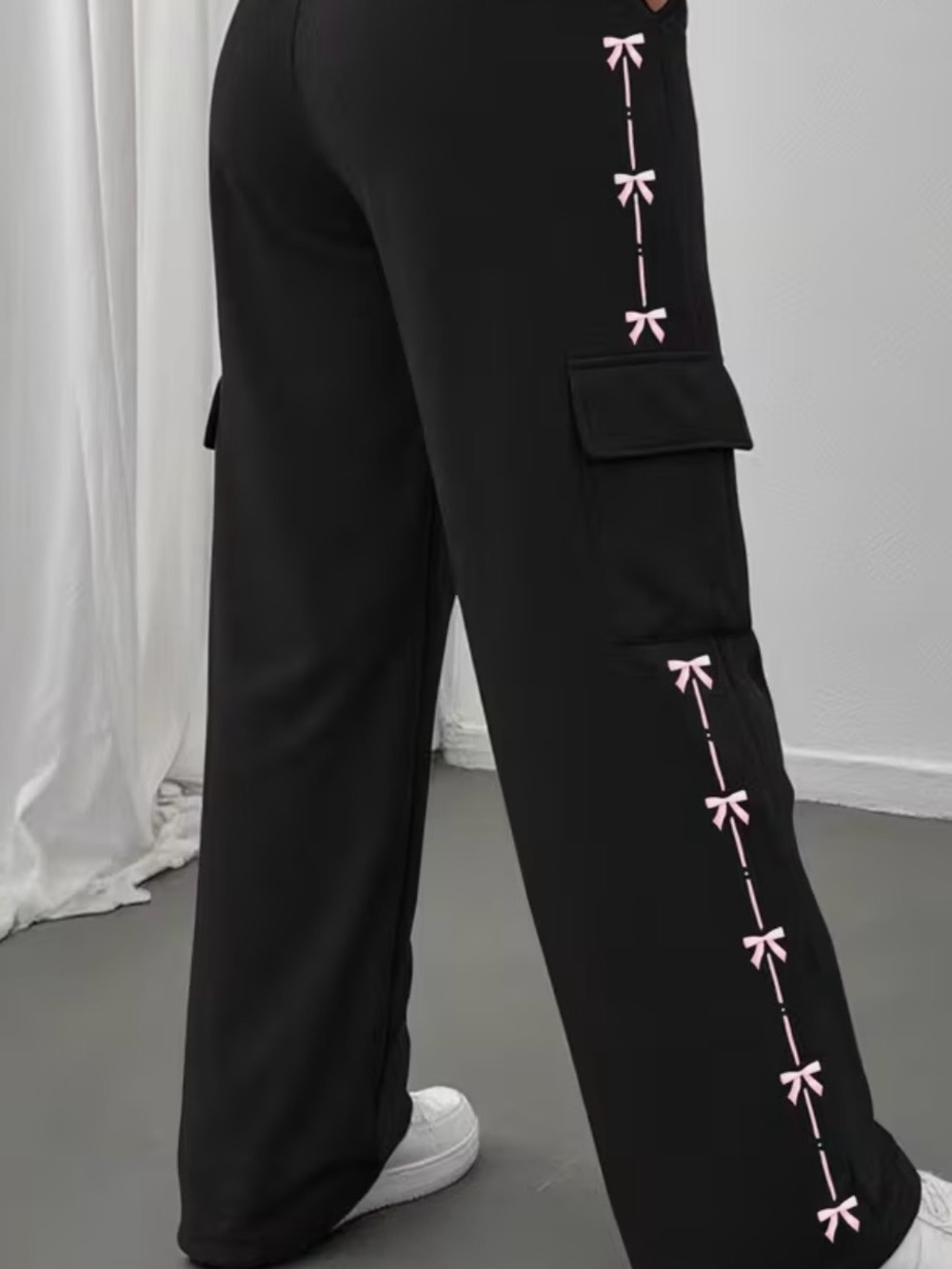Black Active cargo Pants with Arrow & Bow Detail